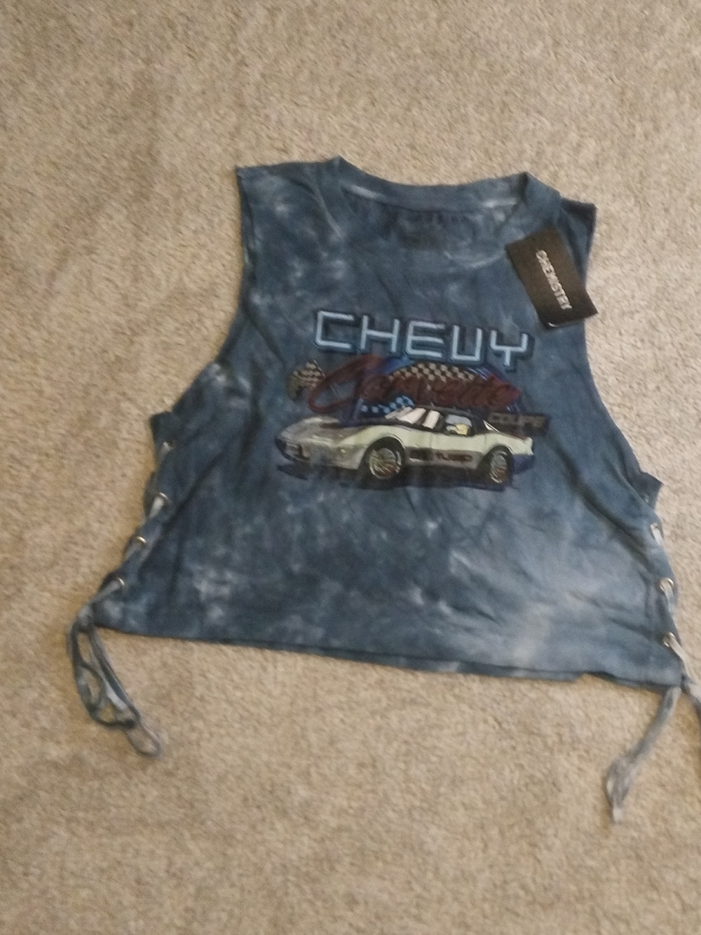 Chemistry Blue Tie-Dye Chevy Graphic Tank with Side Lacing